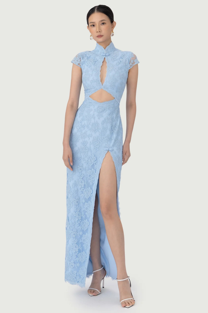 Moira Lace Gown in Sky Blue by Sau Lee - Cottage Black Tie Dress Rental